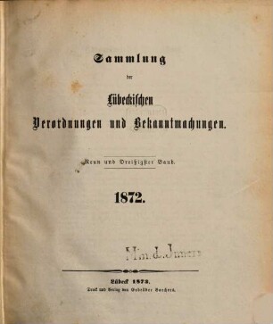 Sammlung der lübeckischen Verordnungen und Bekanntmachungen, 39. 1872 (1873)