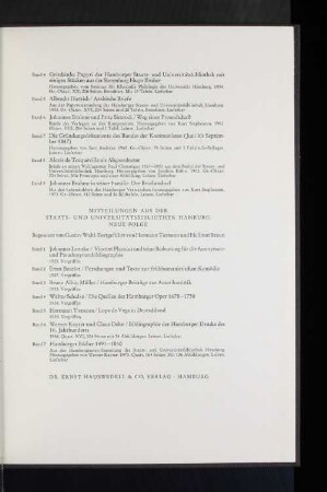 Mitteilungen aus der Staats-und Universiätsbibliothek Hamburg Neue Folge