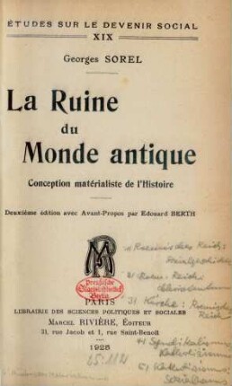 La ruine du monde antique : conception matérialiste de l'histoire
