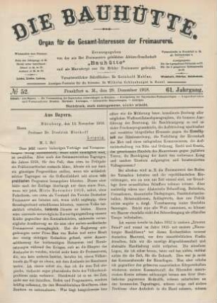 No 52. Frankfurt a. M., den 28. Dezember 1918. 61. Jahrgang.