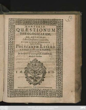 Centuria Quaestionum Theologicarum, De Articulis Libri Christianae Concordiae