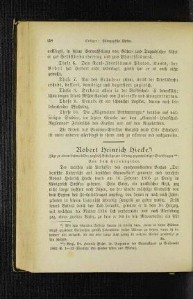 Robert Heinrich Hiecke : Züge zu einem Lebensbilde ; zugleich Beiträge zur Lösung gegenwärtiger Streitfragen