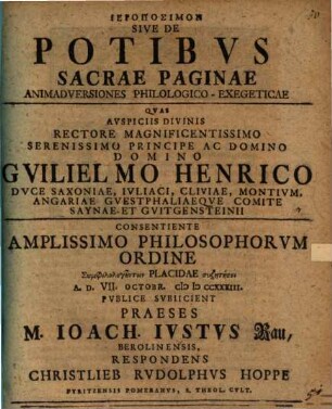 Hieroposimon, sive de potibus sacrae paginae animadversiones philologico-exegeticae