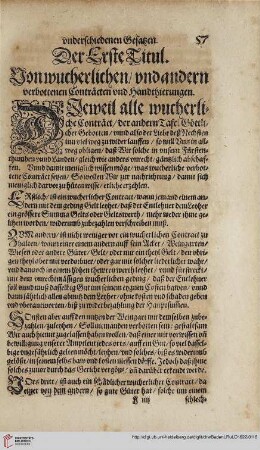 Theyl 5 Titul 1. Von Wucherlichen unnd andern verbottenen Conträcten unnd Handthierungen