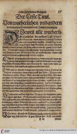 Theyl 5 Titul 1. Von Wucherlichen unnd andern verbottenen Conträcten unnd Handthierungen