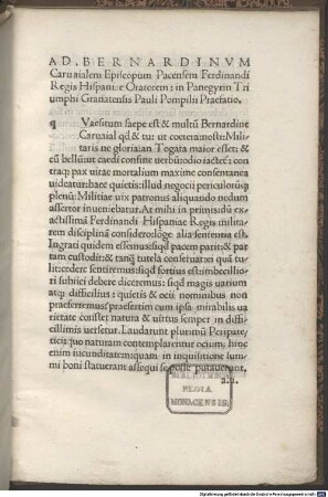 Panegyris de triumpho Granatensi : mit Widmungsvorrede an Bischof Bernardinus Carvajal