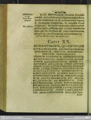 Caput XX. De Scriptoribus, Qui Historiam Patriarchiarum, Archiepiscoporum, Episcoporum, Abbatum, Superintendentium, Consignarunt