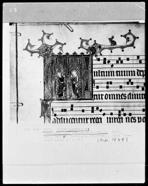 Graduale, fol. 209v: Initiale M(ultum) mit Verkündigung an Maria