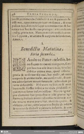 Benedictio Matutina, Feria secunda