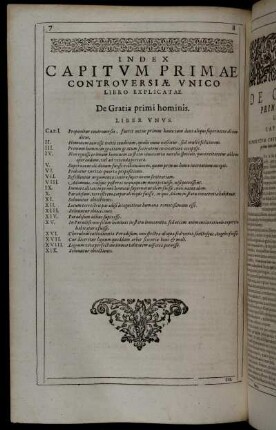 Index Capitum Primæ Controversiæ Unico Libro Explicate.