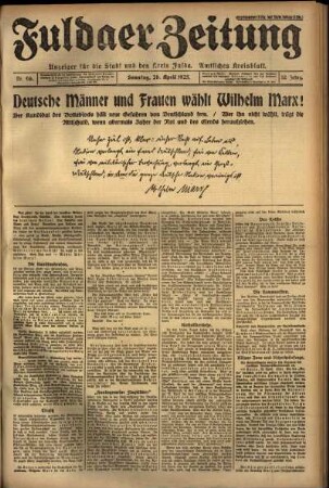 Erste Ausgabe vom Sonntag, den 26. April 1925.