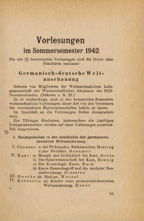 33-63, Vorlesungen im Sommersemester 1942
