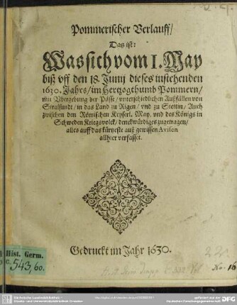 Pommerischer Verlauff ...