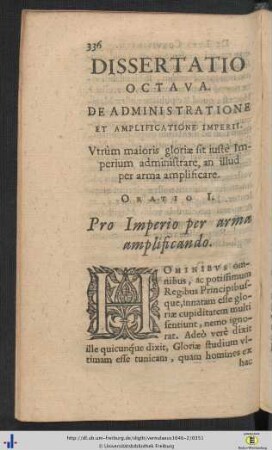 Dissertatio VIII. De Administratione & Amplificatione Imperii.