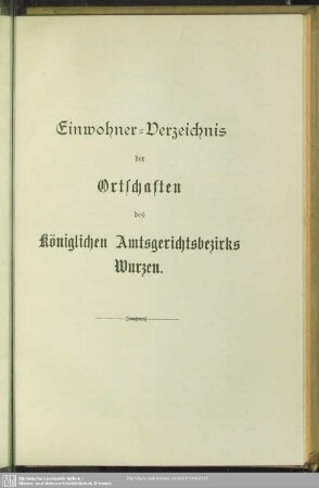 Einwohner-Verzeichnis der Ortschaften des königlichen Amtsgerichtsbezirks Wurzen