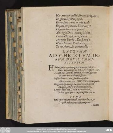 Lacrymae Ad Christum Iesum Deum Omnipotentem.