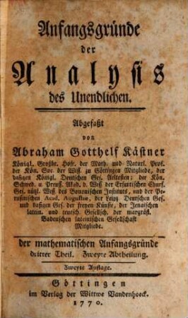 Anfangsgründe der Mathematik, 3,2. Anfangsgründe der Analysis des Unendlichen