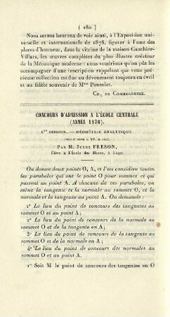 Concours d'admission a l'École Centrale, - spéciale militaire.