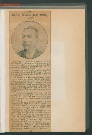 [Recorte de periódico sobre el fallecimiento del autor] José S. Alvarez (Fray Mocho) † ayer