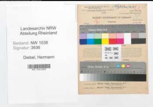Entnazifizierung Hermann Diebel , geb. 27.05.1911 (Registrator)