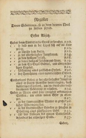 Register. Deren Gebetteren, so in dem dritten Theil zu finden seynd.