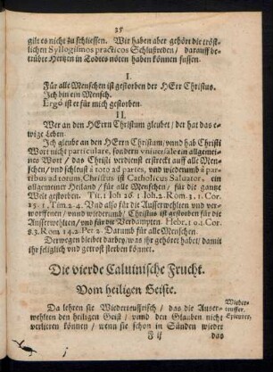 Die vierde Calvinische Frucht. Vom heiligen Geiste.
