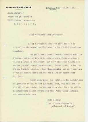 Schreiben Hauff an Rauther