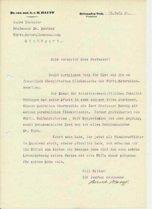 Schreiben Hauff an Rauther