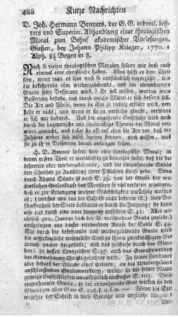 Abhandlung einer theologischen Moral zum Behuf akademischer Vorlesungen.