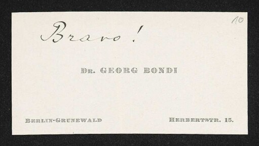 Brief von Georg Bondi an Gerhart Hauptmann