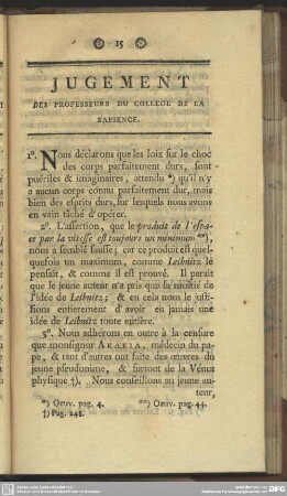 Jugement Des Professeurs Du College De La Sapience