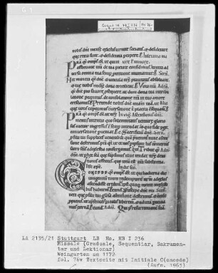 Graduale-Sakramentar-Lektionar — Initiale C(oncede), Folio 76verso