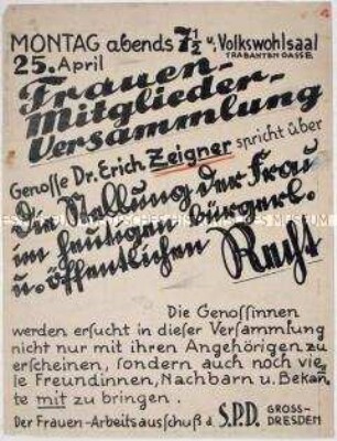 Hektografierte Einladung zu einer Frauen-Veranstaltung der SPD Gross-Dresden mit Erich Zeigner
