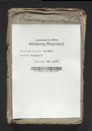 Verhandlungen wegen der freien Religionsausübung der Reformierten zu Odenkirchen