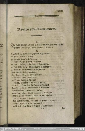 Verzeichniß der Pränumeranten