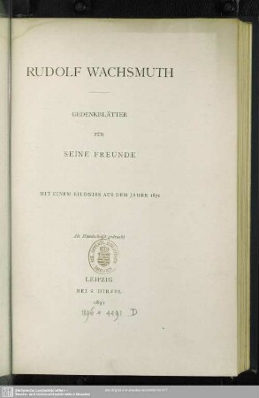 Rudolf Wachsmuth : Gedenkblätter für seine Freunde