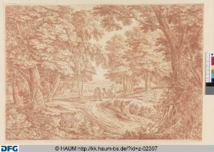 Reisewagen durch einen Laubwald fahrend