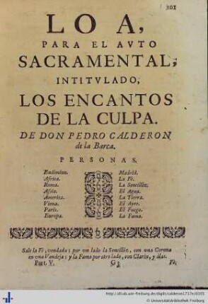 Loa para el Auto Sacramental Los Encantos de la Culpa.