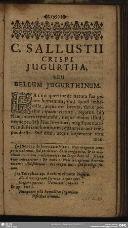 C. Sallustii Crispi Iugurtha, Seu Bellum Iugurthinum