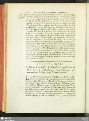 Chapitre XXIX. De l'Ordre de la Milice de Jesu-Christi, appellé dans la suite l'Ordre de la Penitence de saint Dominique, & communément le Tiers-Ordre de saint Dominique