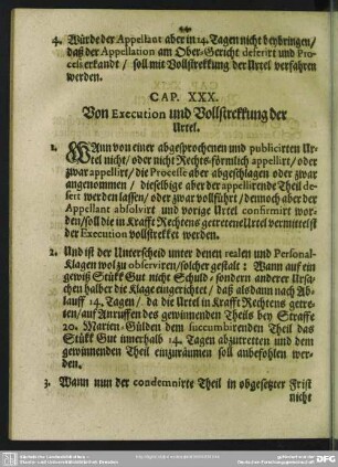 Cap. XXX. Von Execution und Vollstrekkung der Urtel