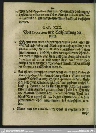 Cap. XXX. Von Execution und Vollstrekkung der Urtel