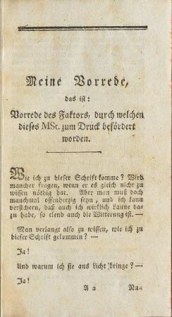 Meine Vorrede, das ist: ...
