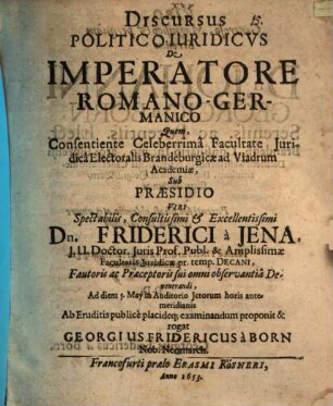 Discursus pol. iur. de imperatore Romano-Germanico