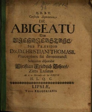 Consensu Superiorum De Abigeatu : = Von Viehdiebstahl