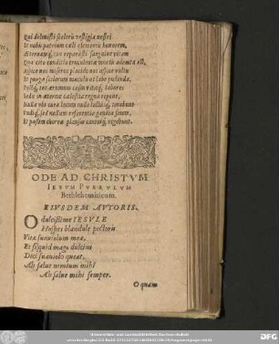 Ode Ad Christum Iesum Puerulum Bethlehemiticum. Eiusdem Autoris.