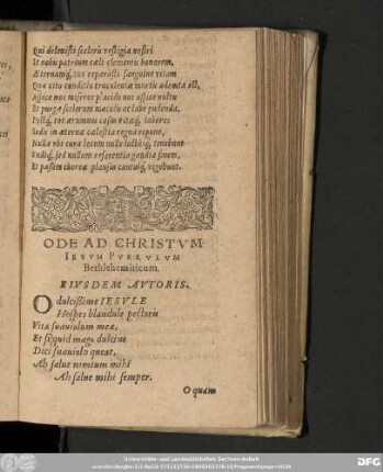 Ode Ad Christum Iesum Puerulum Bethlehemiticum. Eiusdem Autoris.