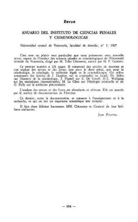 554, Anuario del instituto de ciencias penales y criminologicas, Universidad central de Velezuela, faculdad de derecho