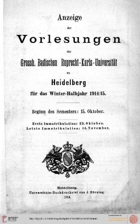 Wintersemester 1914/1915