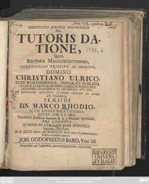 Dissertatio Juridica Inauguralis De Tutoris Datione